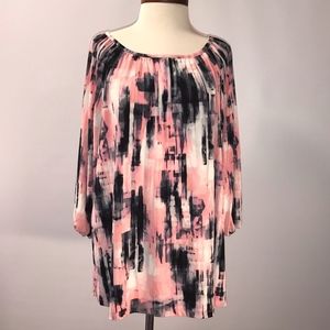 Ellen Tracy Flowy loose pink & black top 1X